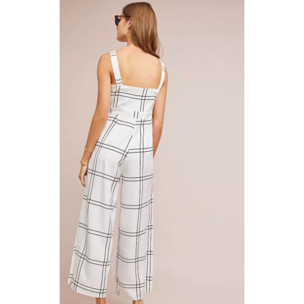 Anthropologie Sancia Valou Jumpsuit in White Windowpane Large - Picture 4 of 12
